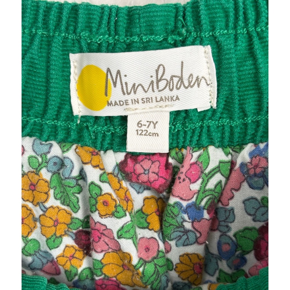 Mini Boden Girls Green Corduroy Skirt Floral Lined Elastic Waist 6-7Y 2239 - Picture 4 of 7
